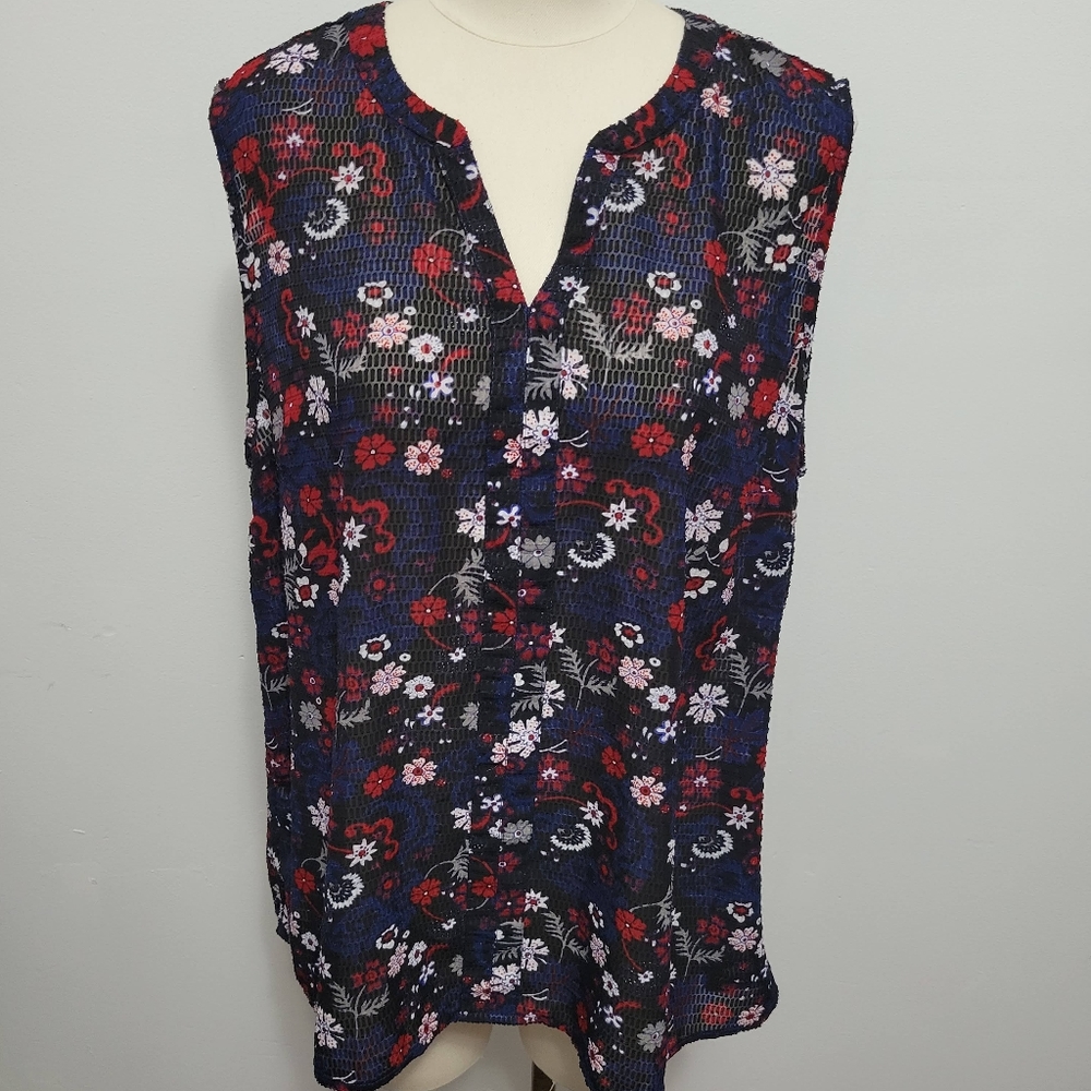 Bit & Bridle navy paisley floral sleeveless blouse size xl